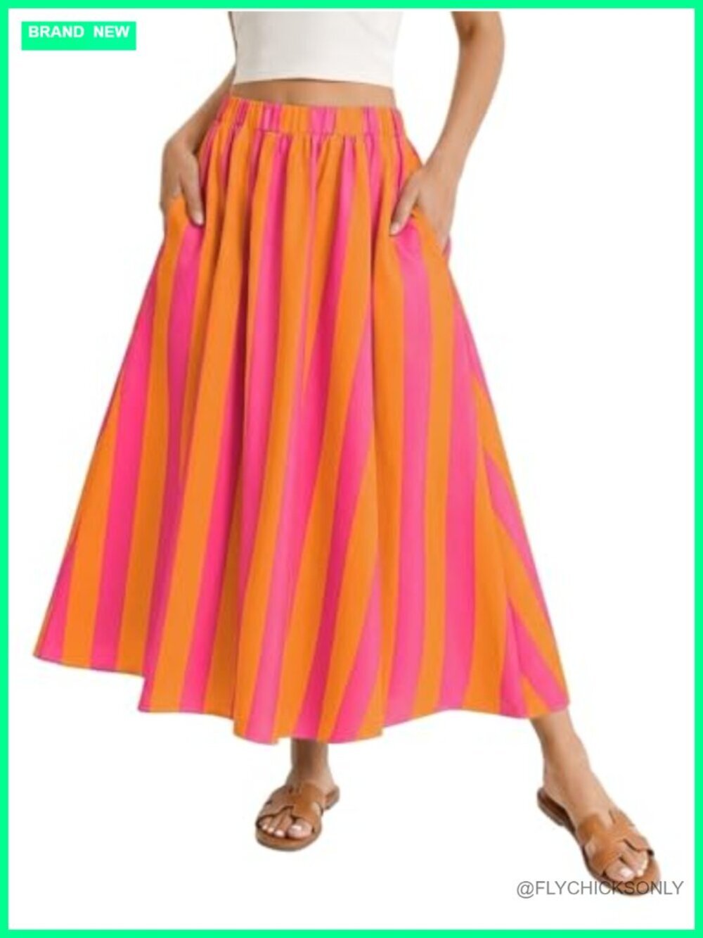 Striped A-Line Maxi Skirt with Pockets